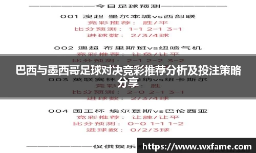 巴西与墨西哥足球对决竞彩推荐分析及投注策略分享